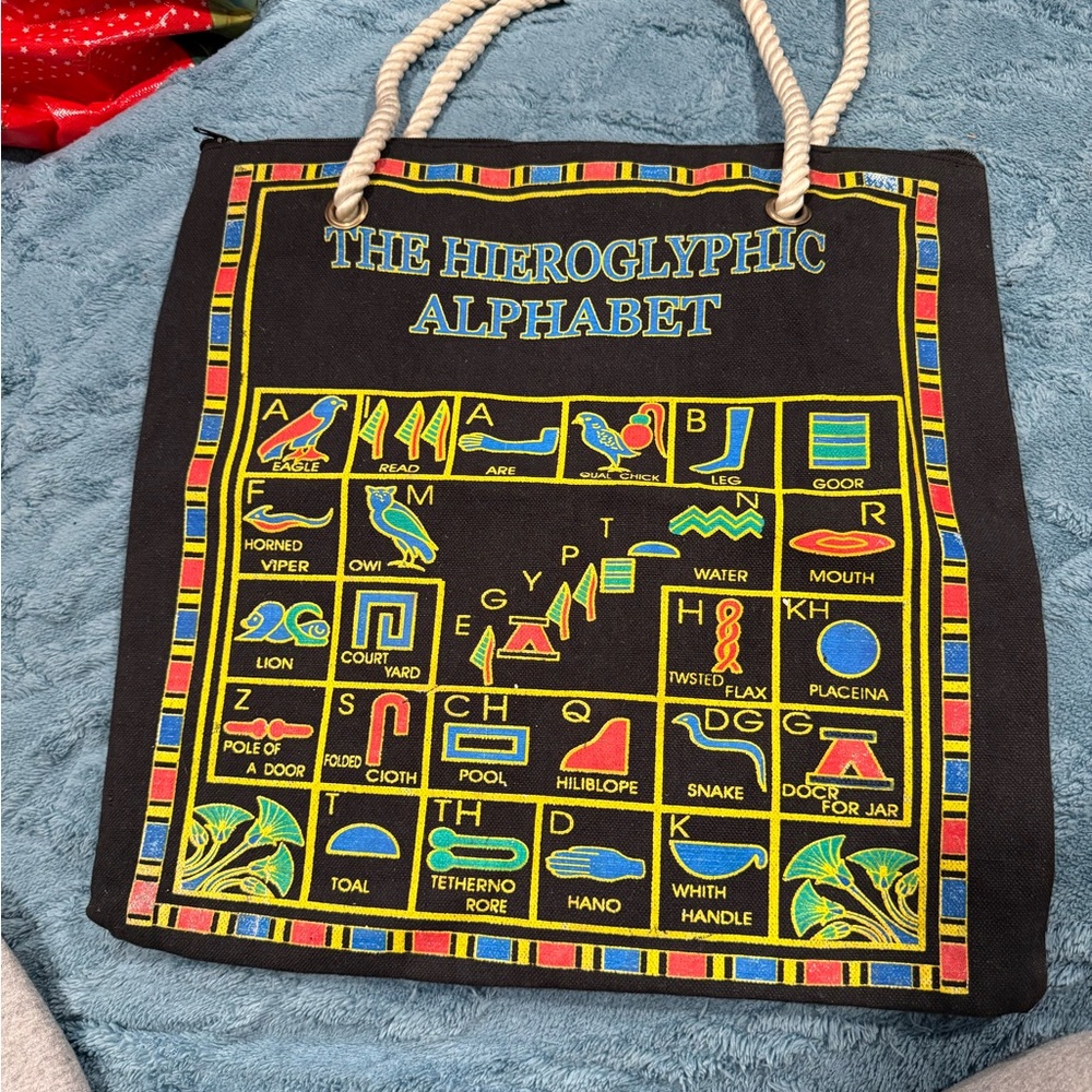 Hieroglyphic Alphabet Black Tote Bag